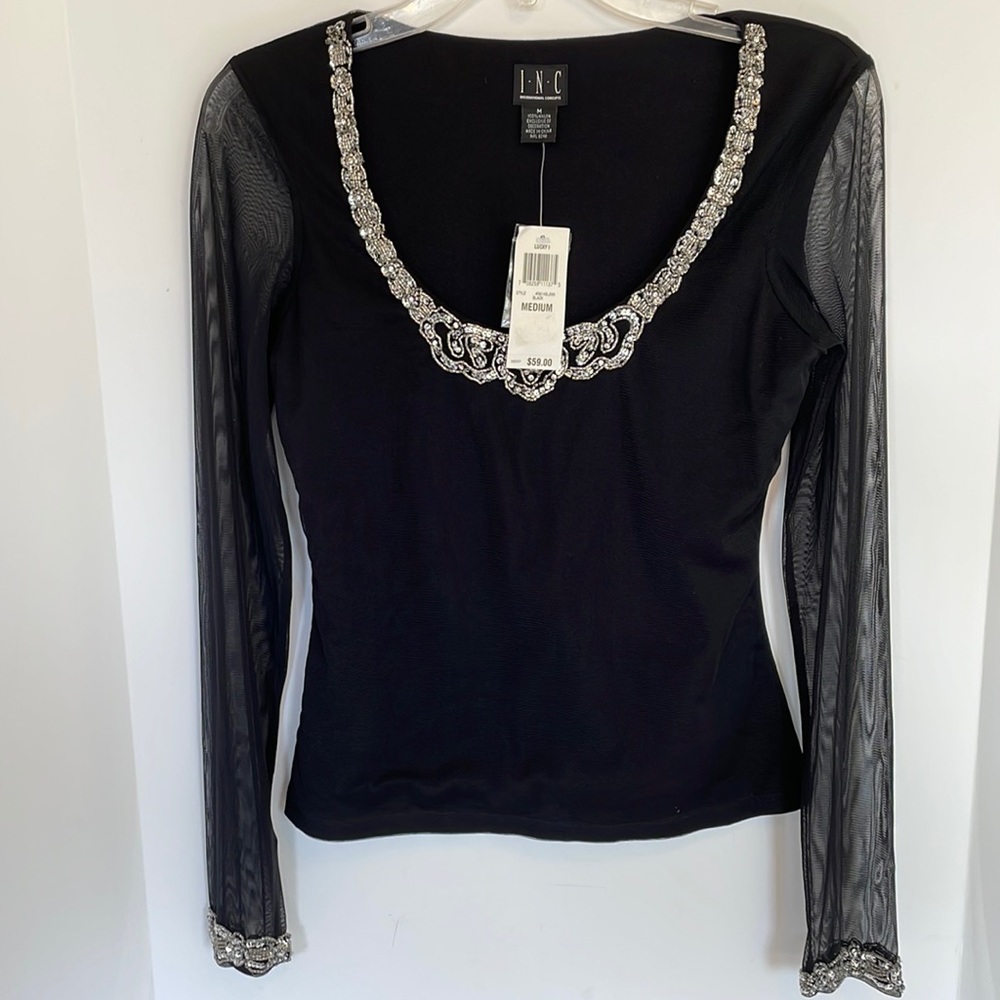 I.N.C. Women's Blouse Sequines Black NWT Size Medium ( would fit a small). - Picture 1 of 8